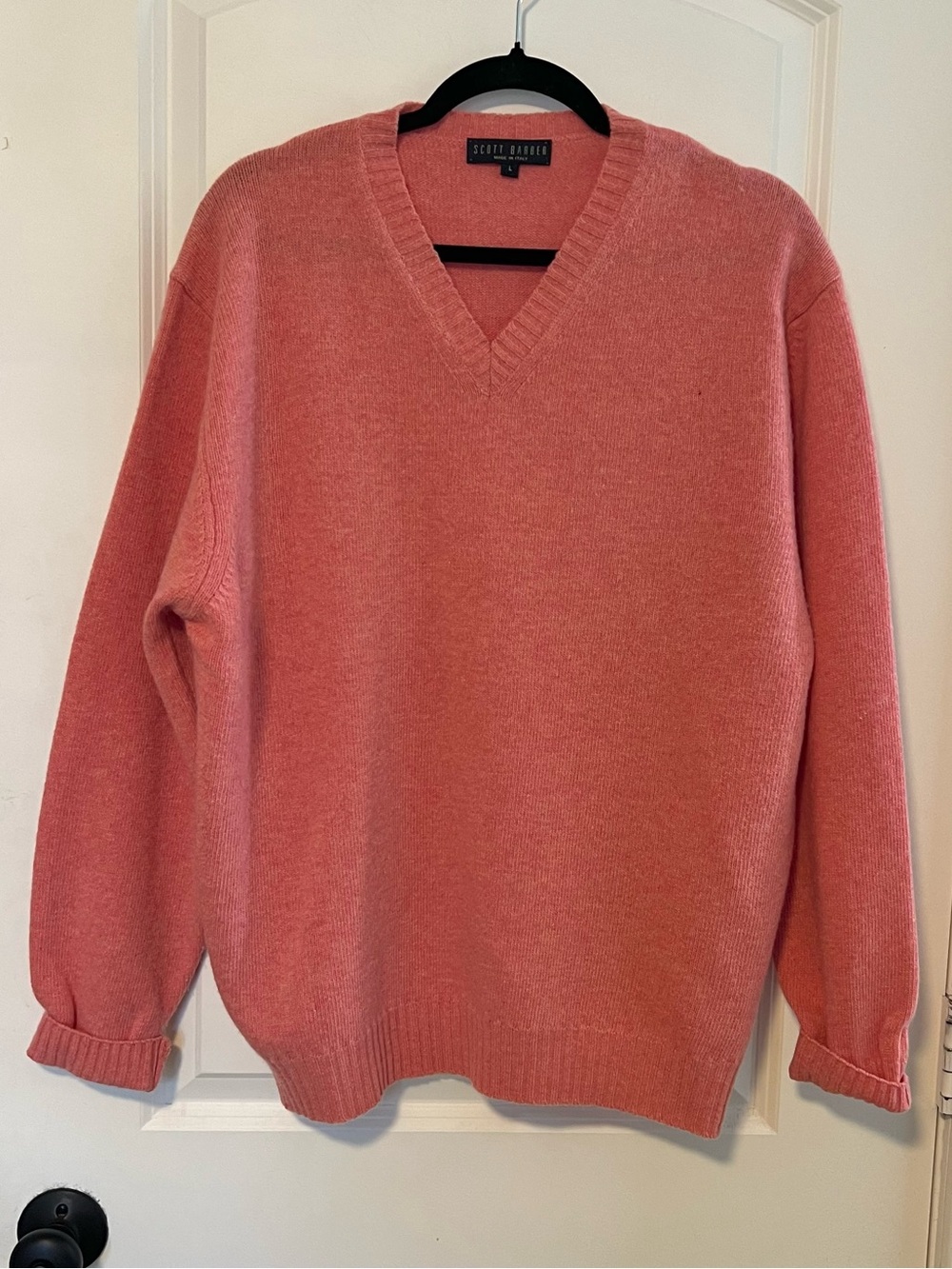 Scott Barber Made in Italy 100% Merino Wool Salmon V-Neck Sweater- Flawed‎
